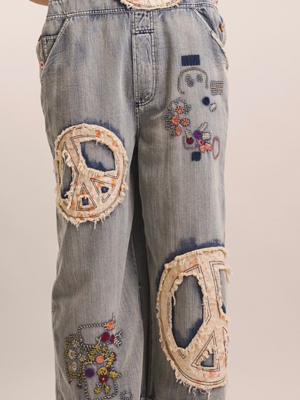 ❤️ BLUE VELVET “ CHLOE “ BLUE VELVET PEACE PATCHWORK OVERALL ROMPER 30 - Picture 5 of 5